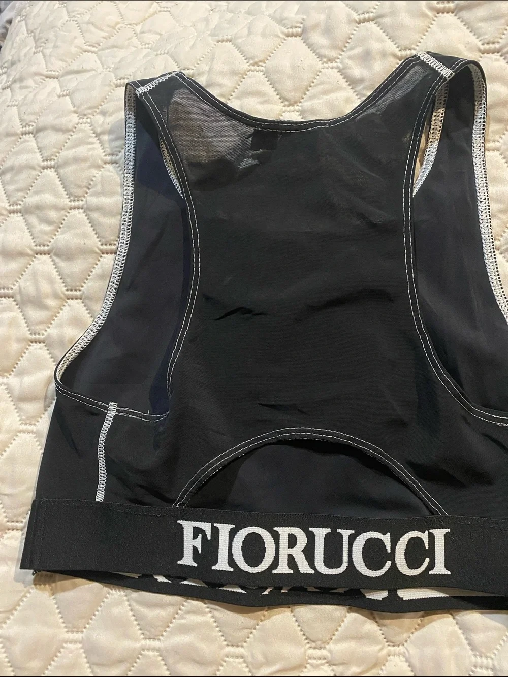 Fiorucci Black Logo Elastic Racerback Sports Bra